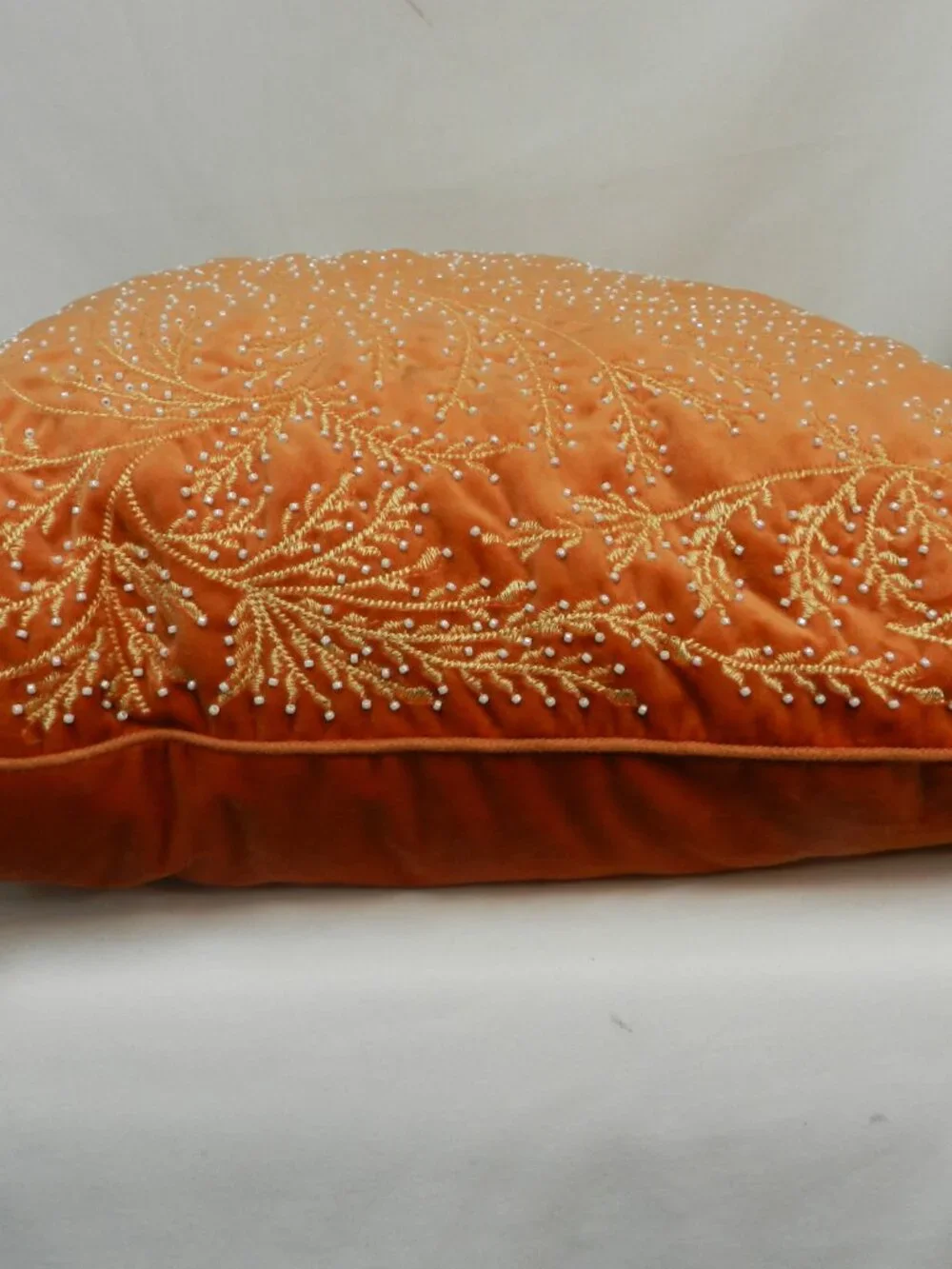 Lacourte Beaded Embroidered Tree Velvet throw pillow set 2 pair peach 18